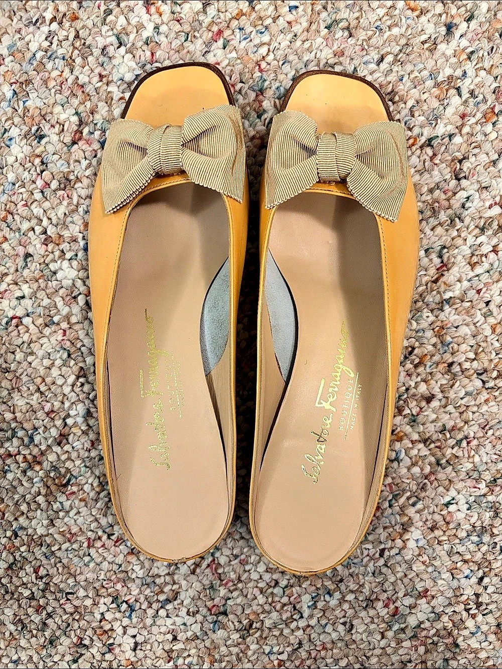 Ferragamo Bow Mules in Yellow & Brown